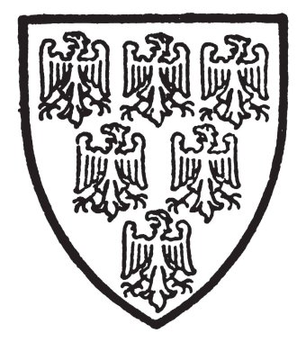 Gavaston dikey altı kartal altın, vintage çizgi çizme veya oyma illüstrasyon delik.