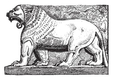 Asur Chariot duvar rahatlama var iki avcı savaş arabası, vintage çizgi çizme veya oyma resimde tasvir.