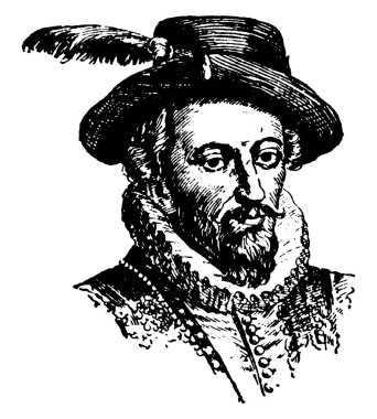 Sir Walter Raleigh, 1554-1618, o bir İngiliz yazar, şair, asker, siyasetçi, saraylı, casus ve explorer, vintage çizgi çizme veya oyma illüstrasyon yapıldı.