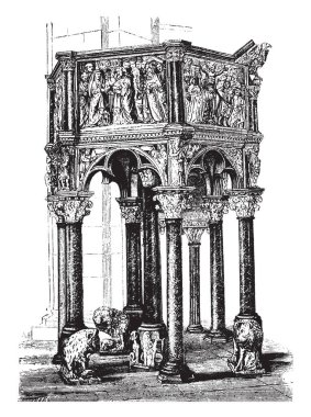 Baptistry: minber en erken kimliği doğrulanmış sanatçı, vintage çizgi çizme veya oyma illüstrasyon işi.