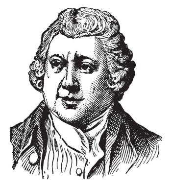 Efendim Richard Arkwright, 1732-1792, o bir İngiliz, vintage çizgi çizme veya oyma illüstrasyon iplik kare icat etmek için ünlü mucit