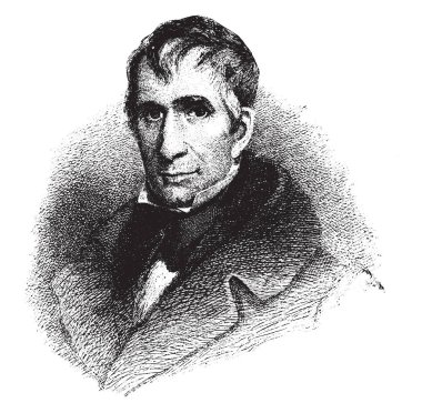 William Henry Harrison, 1773-1841, o Amerikan askeri subay, ABD Ohio senatörü ve Amerika Birleşik Devletleri, vintage çizgi çizme veya oyma illüstrasyon dokuzuncu Başkanı oldu