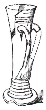 14. yüzyılda iki kulplu tyg, öyle bir büyük İngilizce seramik kupa, vintage çizgi çizme veya oyma illüstrasyon.