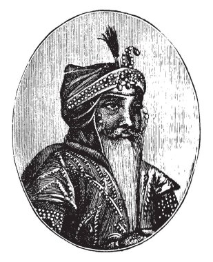 Maharaja Ranjit Singh, 1780-1839, Sih İmparatorluğu, vintage çizgi çizme veya oyma illüstrasyon lideriydi
