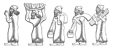 Hiyeroglif gıda, vintage çizgi çizme taşıyan veya illüstrasyon oyma erkekler gösterilen satır 4