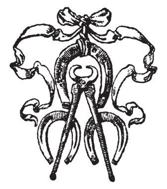 Farriery sembolü a at nalı Toynak bakım, nalbantlar, vintage çizgi çizme veya oyma altında kurulan bir şirket organıdır.