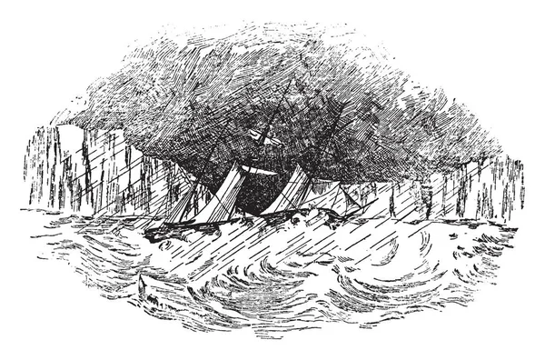 这张图片代表冰屏障由船长威尔克斯 复古线图画或雕刻插图 — 图库矢量图片