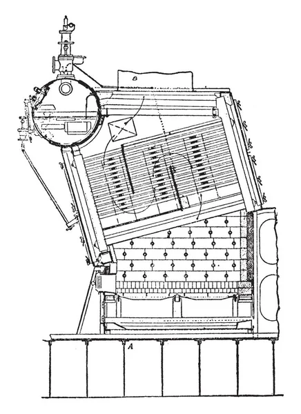 Diese Abbildung Stellt Babcock Und Wilcox Wasserrohrkessel Vintage Linienzeichnung Oder — Stockvektor