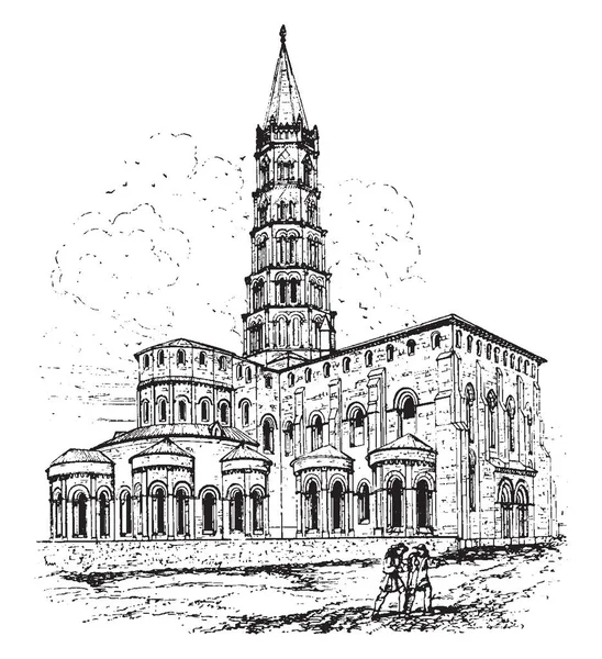 サトゥルマン トゥールーズ 旧大修道院教会 良好な可用性と偉大な料金 スタイル 最初司教のトロサ ビンテージの線描画や彫刻イラスト — ストックベクタ