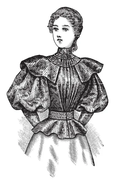 晚第十九世纪礼服穿的女人 复古线条画或雕刻插图 — 图库矢量图片