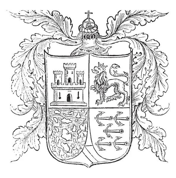Герб Является Четвертование Королевского Льва Замка Арагона Кастилии Escutcheon Образует — стоковый вектор