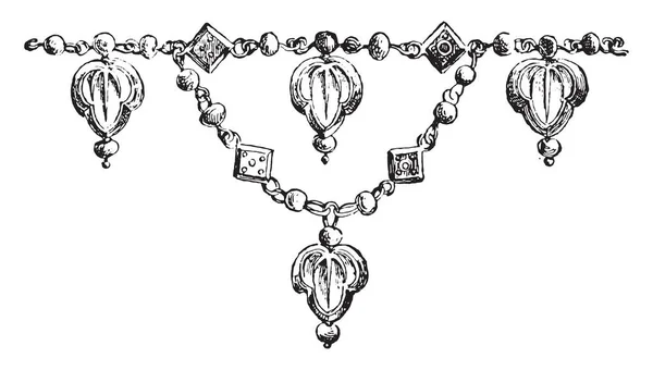 Halskettenfragment Vintage Gravur Privatleben Der Altantiken Familie 1881 — Stockvektor