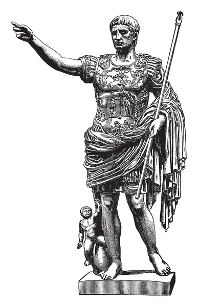 Sculpture Augustus Common Call Him Octavius Referring Events Vintage Line — Stock Vector