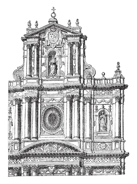 聖パウロ教会と教会 パリでセントルイスのファサードはパリ マレ地区 イエズス会建築 ビンテージの線描画や彫刻イラストの例の Rue アントワーヌに位置します — ストックベクタ