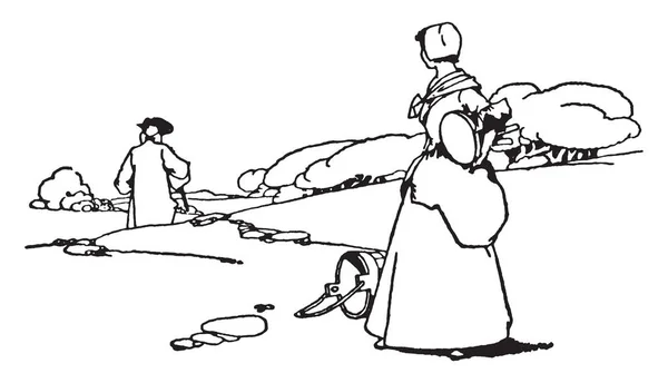 Milchmädchen Dieses Bild Zeigt Frau Die Mann Beim Weglaufen Ansieht — Stockvektor