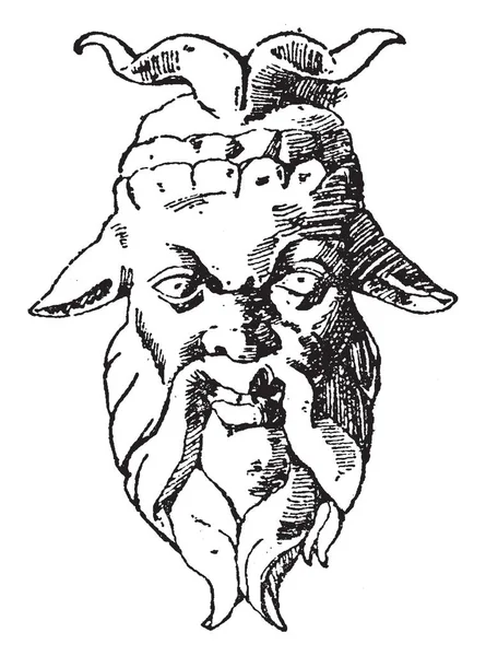 Angry Mask Head Один Римский Дизайн Винтажный Рисунок Линии Завораживающая — стоковый вектор