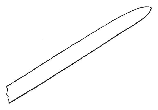 Espada Hoja Forma Madera Acostada Curvada Dibujo Línea Vintage Ilustración — Vector de stock