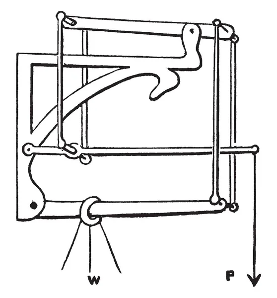 Диаграмма Сложного Рычага Рисунок Винтажных Линий Гравировка — стоковый вектор