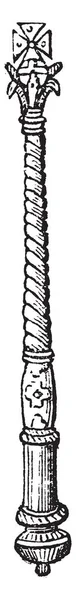 Sceptre Avec Croix Est Dessin Ligne Vintage Illustration Gravure — Image vectorielle
