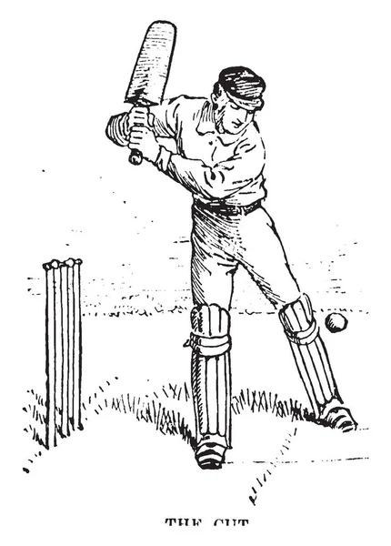 Batter Hitting Ball Vintage Line Drawing Engraving Illustration — Stock Vector