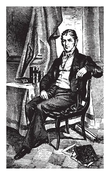 Eli 1765 1825 他是一个美国发明家 著名的发明棉花杜松子酒 复古线条画或雕刻插图 — 图库矢量图片