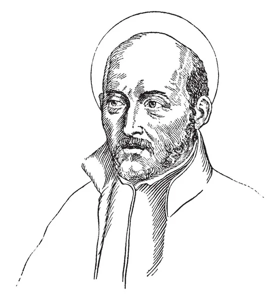 イグナティウス ロヨラ 1491 1556 彼はスペイン語バスク語司祭 神学者で イエズス会 ビンテージの線描画や彫刻イラストを設立 — ストックベクタ