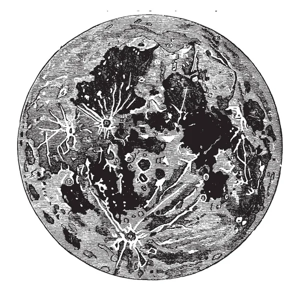 Moon Est Satellite Naturel Terre Dessin Ligne Vintage Illustration Gravure — Image vectorielle