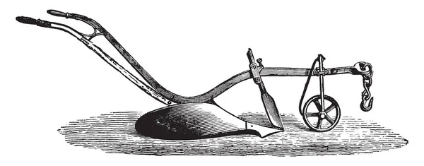 霍恩斯比犁为浅犁 复古雕刻插图 工业百科全书 1875 — 图库矢量图片