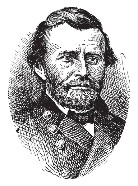 ユリシーズ グラント 1822 1885 彼はアメリカ南北戦争の終わりにアメリカ陸軍の一般の指揮 1869 1877 年までアメリカ合衆国 ビンテージの線描画や彫刻イラストの第 代大統領 — ストックベクタ