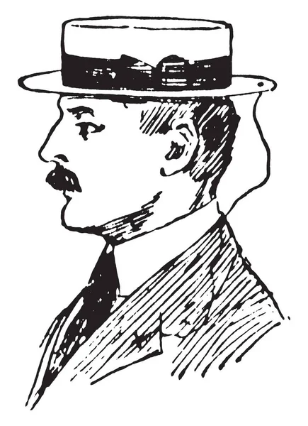 Perfil Izquierdo Cara Hombre Con Sombrero Perfil Izquierdo Dibujo Línea — Archivo Imágenes Vectoriales