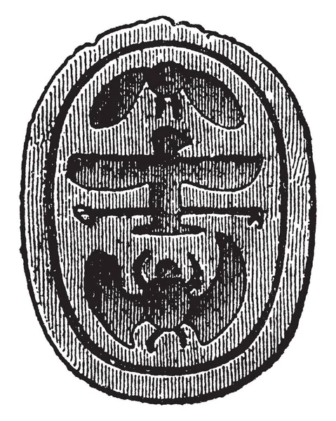 Интальо Гравированный Драгоценный Камень Скульптура Является Глиптическое Искусство Винтажные Линии — стоковый вектор