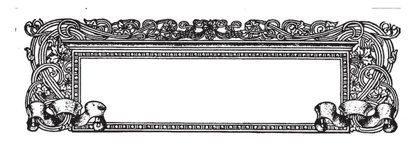 Sierlijke Banner Hebben Asymmetrisch Patroon Dit Ontwerp Vintage Lijntekening Gravure — Stockvector