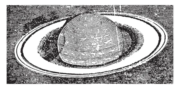 Saturn Druhá Největší Sluneční Soustavě Vintage Kreslení Čar Nebo Gravírování — Stockový vektor