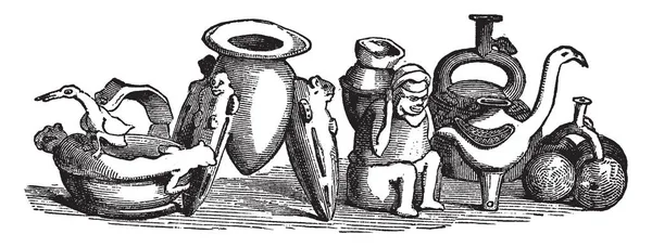 Peruánská Keramika Mají Antické Umění Tomto Obrázek Vintage Kreslení Čar — Stockový vektor