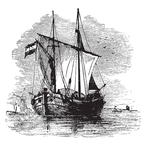 タラとニシンの漁業 ビンテージの線描画や彫刻イラストで特に北の海で使用されるオランダのドッガー — ストックベクタ