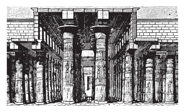 Столбчатый Зал Храма Карнака Египет Ипостиль Рисунок Винтажной Линии Гравировка — стоковый вектор