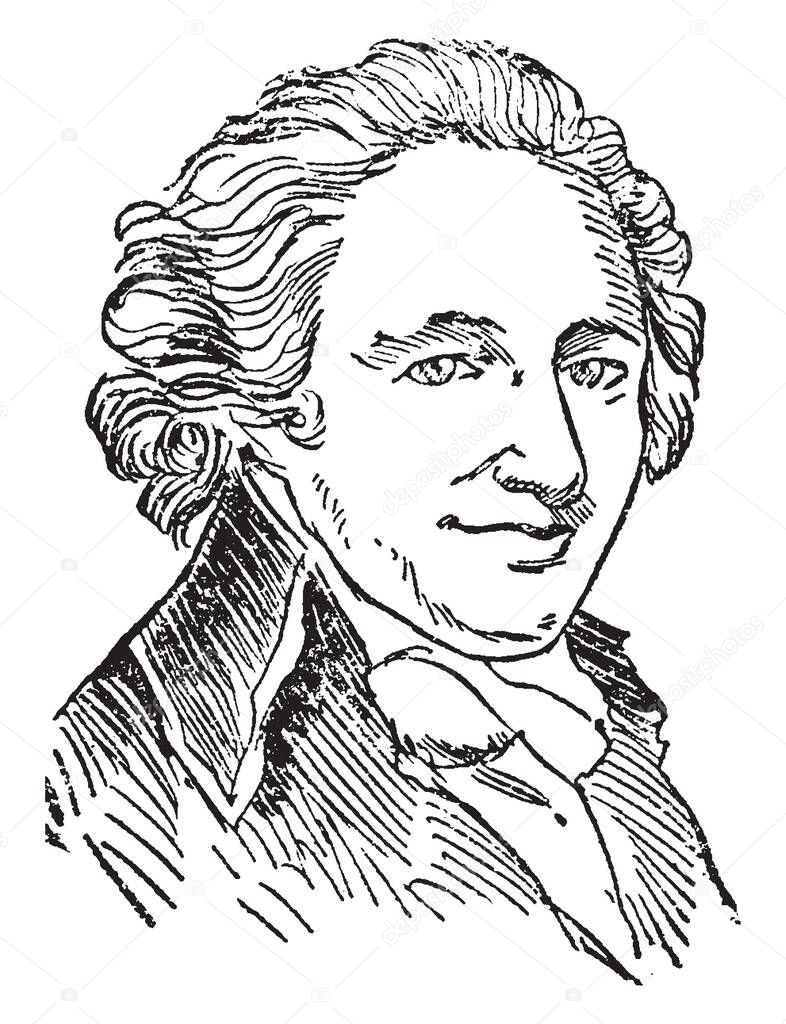 Thomas Paine, 1737-1809, he was an American political activist, philosopher, political theorist, and one of the Founding Fathers of the United States, vintage line drawing or engraving illustration