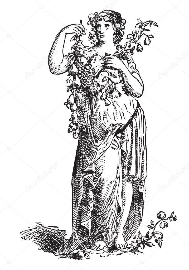 An ancient picture of Roman goddess of fruit trees known as Pomona.