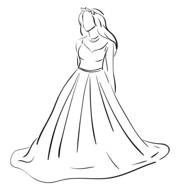 Beyaz Bac bir düğün elbise illüstrasyon renk vektör kroki