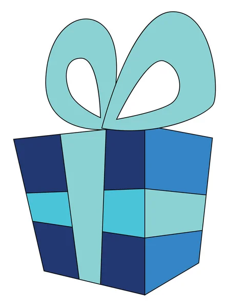 Caja de regalo con papel de envoltura azul oscuro y vector de cinta azul claro — Vector de stock
