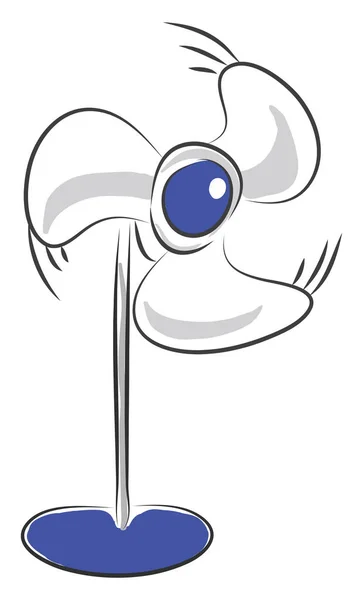 Ventilador elétrico branco em um suporte azul ilustração vetorial em branco — Vetor de Stock