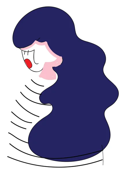 Meisje met lange donkerblauwe haren en rode lippen vector illustratie o — Stockvector