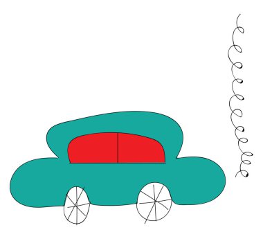 WHI üzerinde kırmızı pencereler ile mavi bir araba basit vektör Illustration