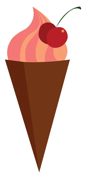 Crème glacée rose au cône avec cerise rouge sur le vecteur supérieur illustrati — Image vectorielle