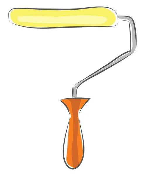 Rouleau de peinture jaune avec anse marron illustration vectorielle sur whi — Image vectorielle
