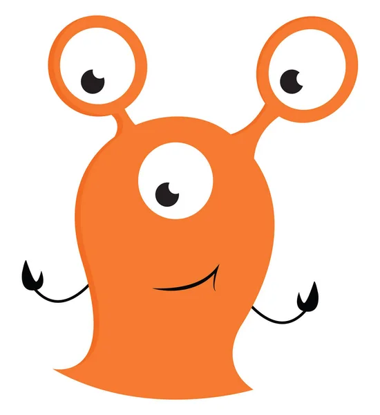 Monstro laranja com três grandes olhos e rosto feliz vetor illustr — Vetor de Stock