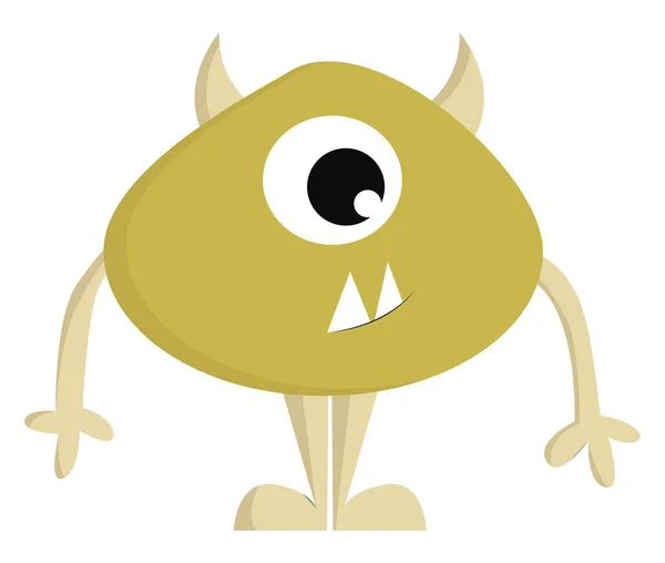 Yellow monster with one eye and horns vector illustration on whi — Stock Vector