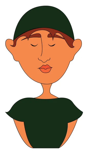 Porträtt av en pojke i grön t-shirt och grön mössa vektor illustra — Stock vektor