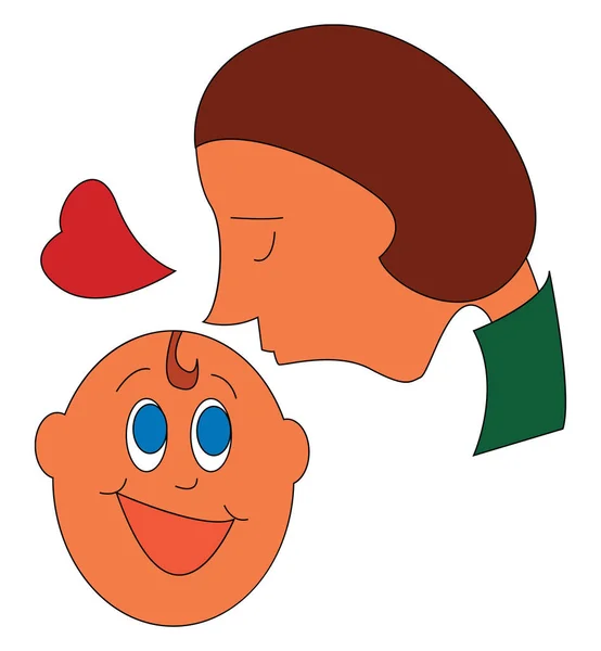 Mom gives her baby a kiss on his head  vector illustration on wh — Stock Vector