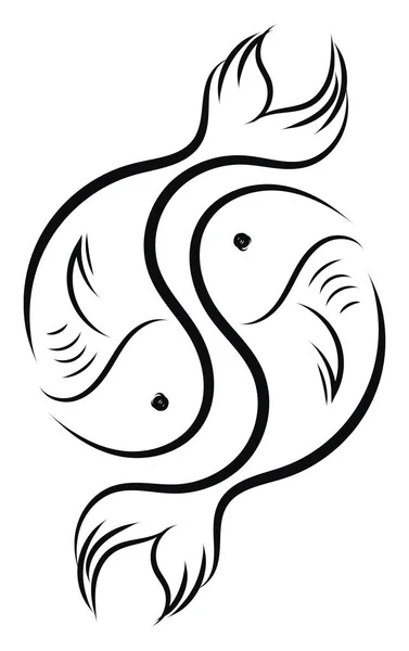 Bosquejo simple en blanco y negro de pisces horóscopo signo vector il — Archivo Imágenes Vectoriales